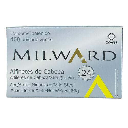 Alfinete de Cabeça Aço Niquelado Milward Nº 24 - Caixa c/ 450 unidades