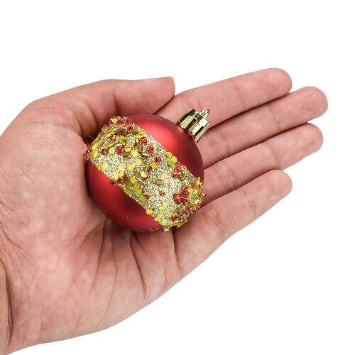 Bola de Natal 50 mm Mista Decorada Vermelho/Dourado Pacote com 12 unidades