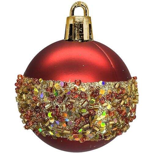 Bola de Natal 50 mm Mista Decorada Vermelho/Dourado Pacote com 12 unidades