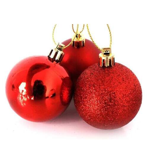 Bola de Natal 80 mm Mista Vermelha Pacote com 06 unidades