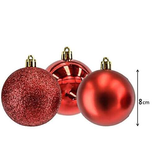 Bola de Natal 80 mm Mista Vermelha Pacote com 06 unidades