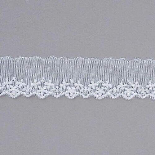 Bordado em Tule 35 mm Ref. BT012 Cor 001 Branco - Peça c/ 13,70 mt