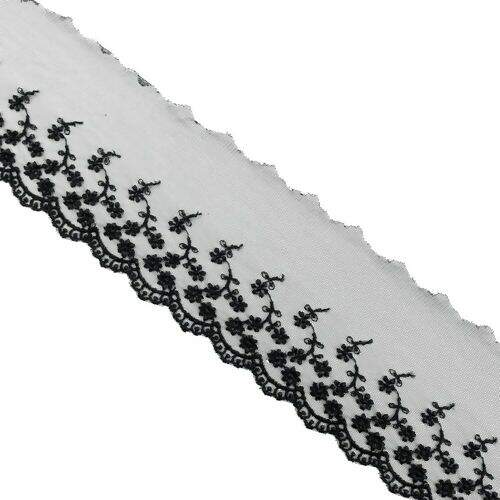 Bordado em Tule 80 mm Ref. BT008 Cor 016 Preto - Peça c/ 13,70 mt