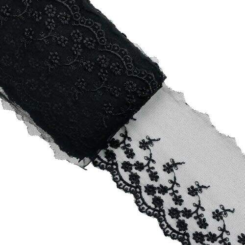 Bordado em Tule 80 mm Ref. BT008 Cor 016 Preto - Peça c/ 13,70 mt