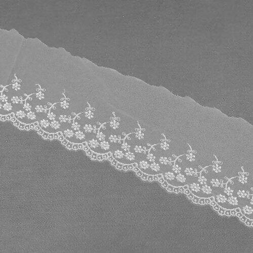 Bordado em Tule 80 mm Ref. BT008 Cor 001 Branco - Peça c/ 13,70 mt