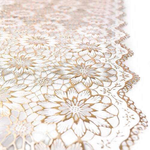 Caminho de Mesa Plástico Rendado 0,50m Largura - 1 Metro Cor: Sany Metalizado Rose