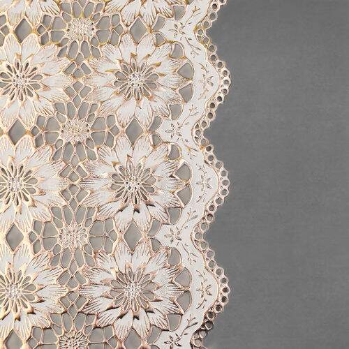 Caminho de Mesa Plástico Rendado 0,50m Largura - 1 Metro Cor: Sany Metalizado Rose