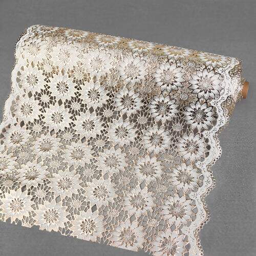 Caminho de Mesa Plástico Rendado 0,50m Largura - 1 Metro Cor: Sany Metalizado Rose