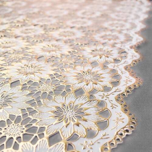 Caminho de Mesa Plástico Rendado 0,50m Largura - 1 Metro Cor: Sany Metalizado Rose