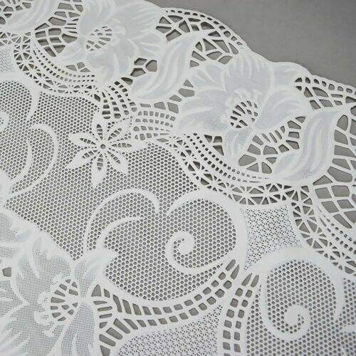 Caminho de Mesa Plástico Rendado 0,50m Largura - 1 Metro Cor: Aurora Branco