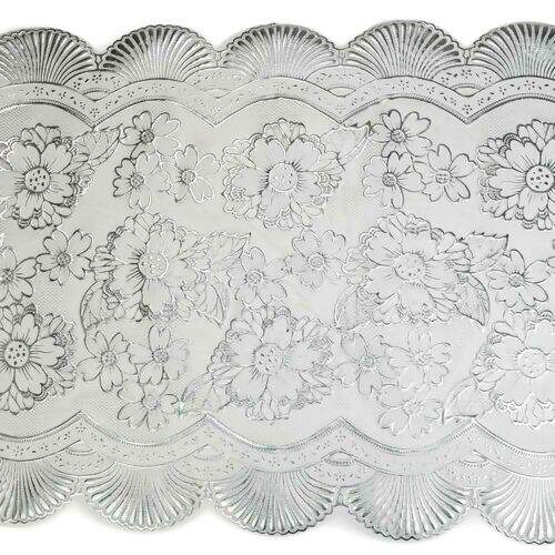 Caminho de Mesa Plástico Rendado 0,50m Largura - 1 Metro Cor: Silvery Metalizado Prata