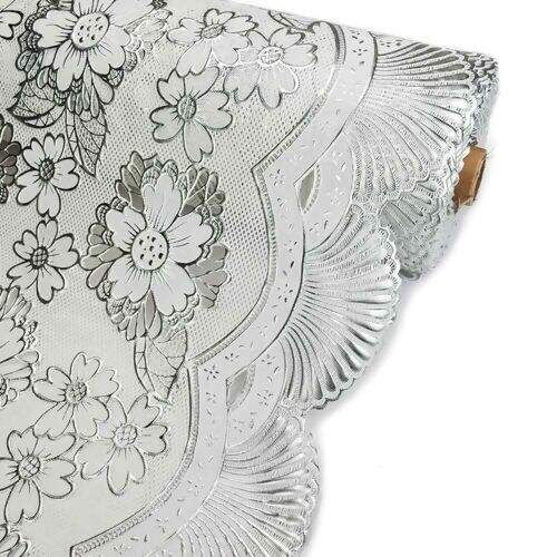 Caminho de Mesa Plástico Rendado 0,50m Largura - 1 Metro Cor: Silvery Metalizado Prata