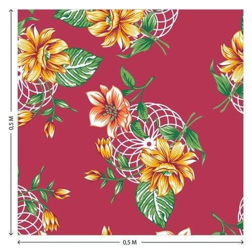 Tecido Chita de Algodão (Meio Metro) Ref. 2840V1 - Bordô/Amarelo/Verde