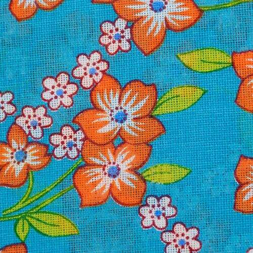 Tecido Chita de Algodão (Meio Metro) Ref. 2868V2 - Turquesa/Laranja/Branco