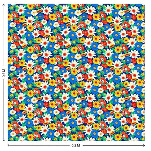 Tecido Chita 100% Algodão 0,50mx1,40m - Ref. 3206V1 Azul/Floral Multicor