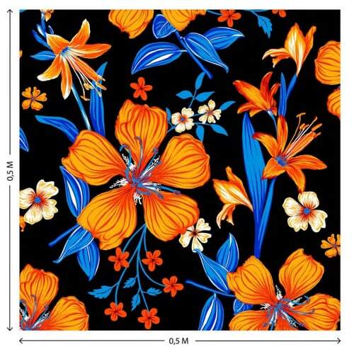 Tecido Chita 100% Algodão 0,50mx1,40m - Ref. 3207V1 Preto/Azul/Laranja