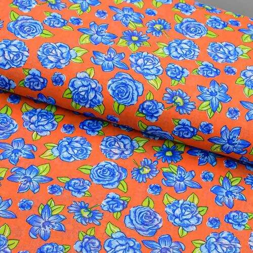 Tecido Chita de Algodão (Meio Metro) Ref. 2850V2 - Laranja/Azul/Verde