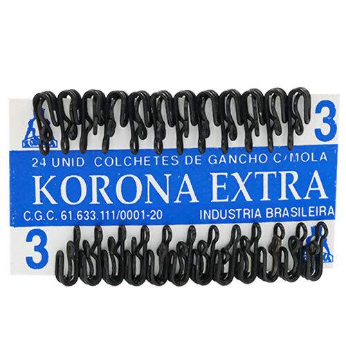 Colchete de Gancho Korona Nº 03 Preto c/ 24 unidades