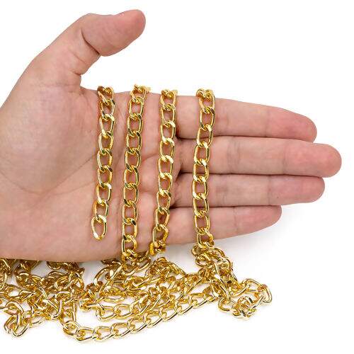 Corrente de Alumínio N° 12 NYBC 8,0x12 mm - 1 Metro Cor da Corrente:Dourado