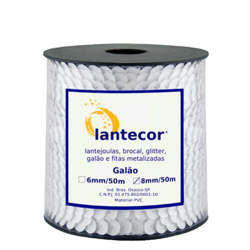 Lantejoula 08 mm Trançada Opaca - Peça c/ 50 mt Cor da Lantejoula Lantecor:018 - Branco