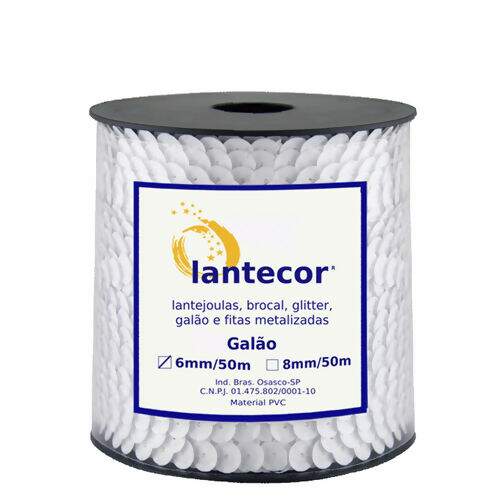 Lantejoula 06 mm Trançada Opaca - Peça c/ 50 mt Cor da Lantejoula Lantecor:018 - Branco