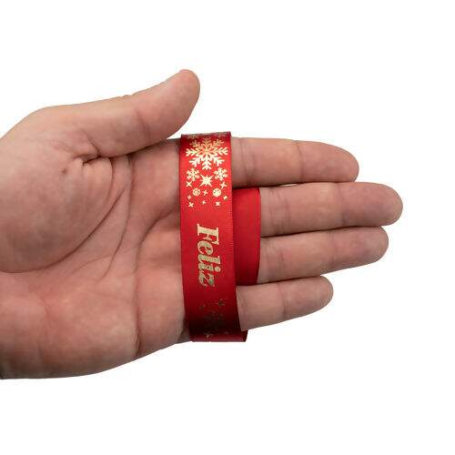 Fita de Cetim Estampada 22 mm Cor 792 Frase Feliz Natal Vermelho - Peça c/ 10 mt