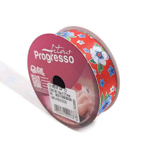 Fita de Cetim Estampada 22 mm Cor 183 Chita Vermelho - Peça c/ 10 mt