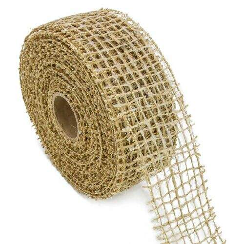 Fita de Juta 50 mm Trama Aberta com Lurex Rolo com 9,5 Metros