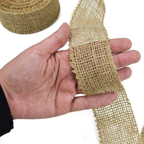 Fita de Juta 45 mm Trama Fechada com Lurex Rolo com 9,5 Metros