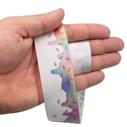 Fita de Gorgurão Estampada 38 mm Linha Glitter Calda de Chocolate Cor 011 Branco - Peça c/ 10 mt