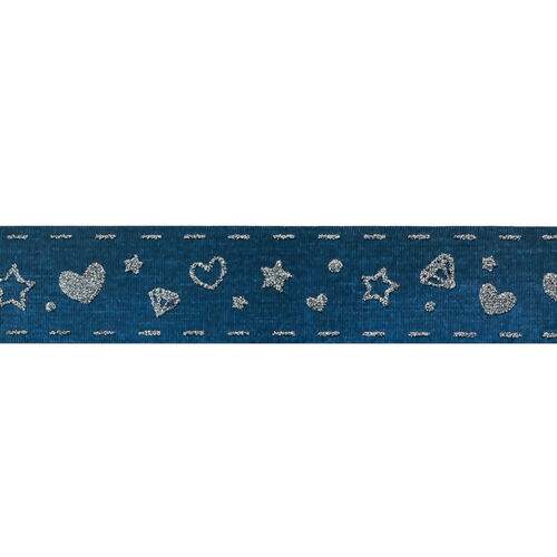 Fita de Gorgurão Estampada 38 mm Linha Glitter Digital Corações Cor 003 Prata - Peça c/ 10 mt