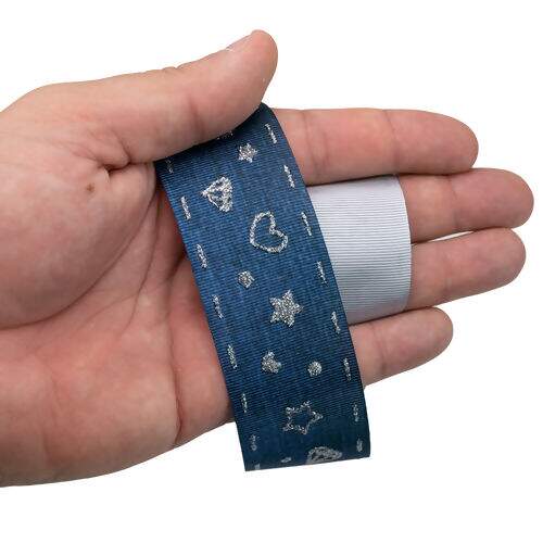 Fita de Gorgurão Estampada 38 mm Linha Glitter Digital Corações Cor 003 Prata - Peça c/ 10 mt