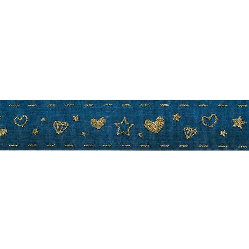 Fita de Gorgurão Estampada 38 mm Linha Glitter Digital Corações Cor 002 Dourado - Peça c/ 10 mt