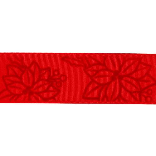 Fita de Gorgurão Estampada 38 mm Cor 004 Estampa de Veludo Flor de Natal - Peça c/ 10 mt