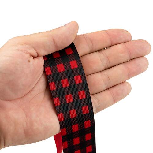 Fita de Gorgurão Estampada 38 mm Cor 008 Xadrez Vermelho e Preto - Peça c/ 10 mt