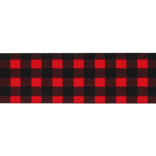 Fita de Gorgurão Estampada 38 mm Cor 008 Xadrez Vermelho e Preto - Peça c/ 10 mt