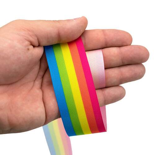 Fita de Gorgurão Estampada 38 mm Cor 166 Listras Multicolor - Peça c/ 10 mt