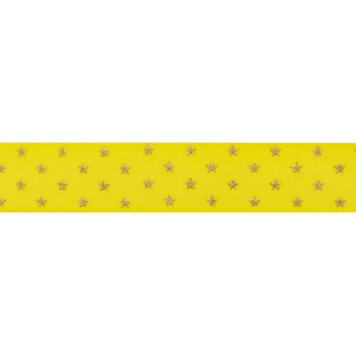 Fita de Gorgurão Estampada 38 mm Linha Glitter Estrelas Cor 036 Amarelo - Peça c/ 10 mt