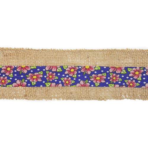 Fita de Juta com Chita 80 mm Azul Escuro Rolo com 9,5 Metros