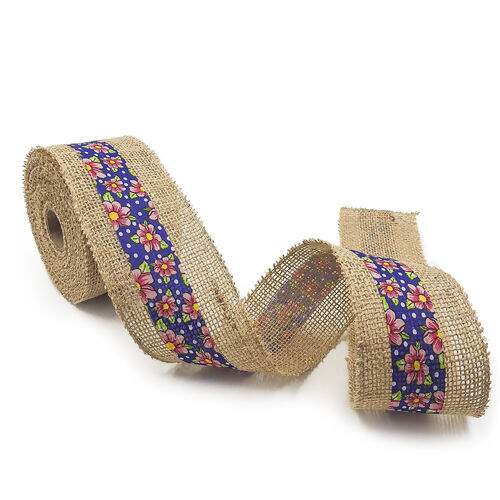 Fita de Juta com Chita 80 mm Azul Escuro Rolo com 9,5 Metros