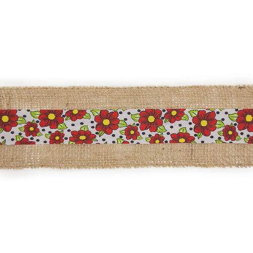 Fita de Juta com Chita 80 mm Branco Rolo com 9,5 Metros