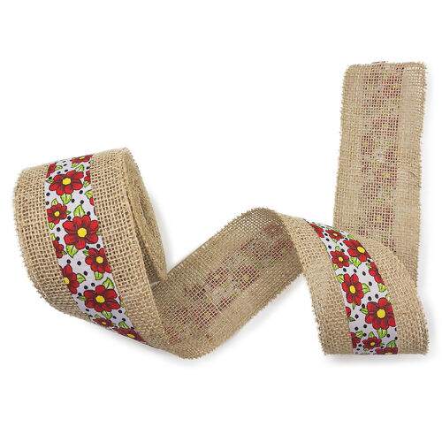 Fita de Juta com Chita 80 mm Branco Rolo com 9,5 Metros