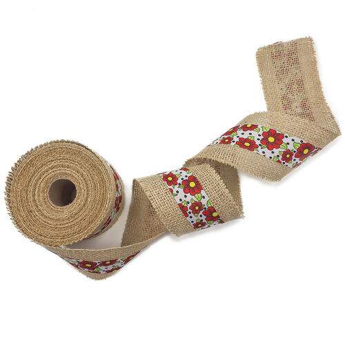 Fita de Juta com Chita 80 mm Branco Rolo com 9,5 Metros