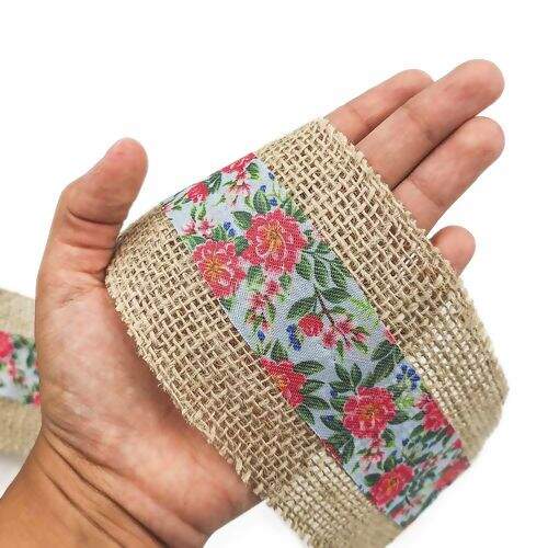 Fita de Juta com Chita 80 mm Magenta Rolo com 9,5 Metros