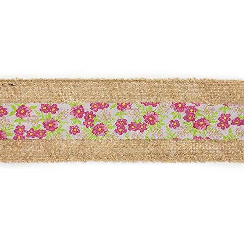 Fita de Juta com Chita 80 mm Rosa Rolo com 9,5 Metros