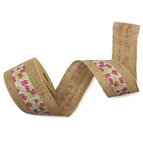 Fita de Juta com Chita 80 mm Rosa Rolo com 9,5 Metros