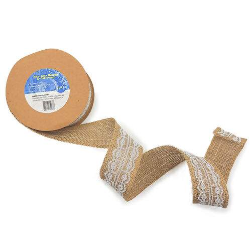 Fita de Juta com Renda Luli JU-010 50mm Rolo com 10 Metros