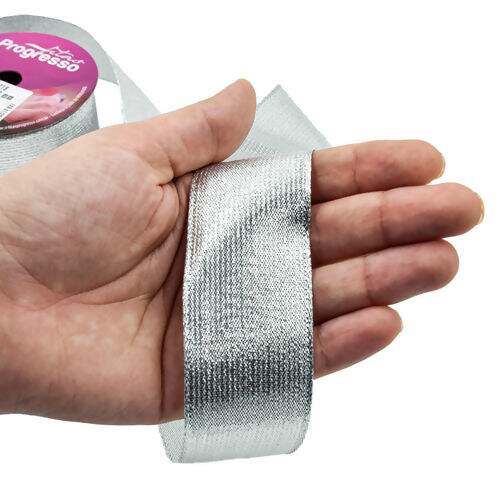 Fita Metalizada Progresso 38 mm M004 Cor Prata - Peça c/ 10 mt