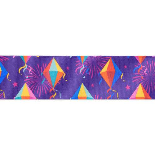 Fita de Gorgurão Estampada 38 mm Balões Juninos Cor 248 - Peça c/ 10 mt