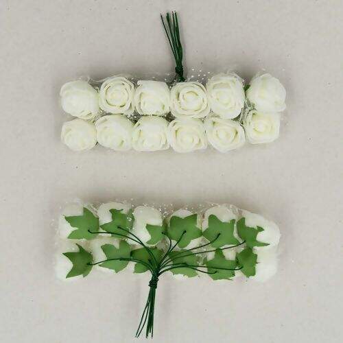 Flor de E.V.A. Mini Rosa c/ Tule Off White - Pct c/ 144 peças